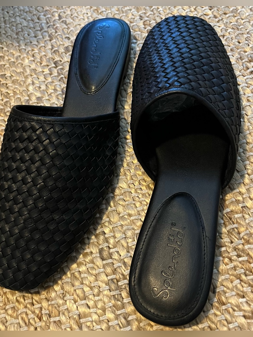 Splendid Leather Black Flat Woven Elissa Mules